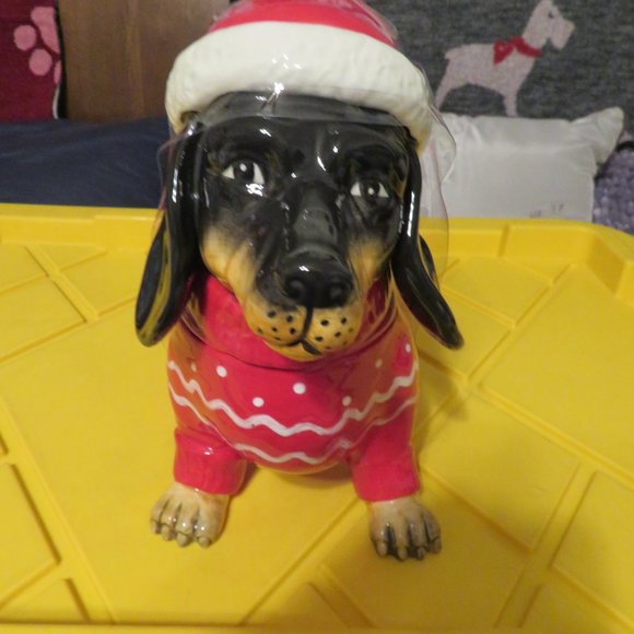 Rare Blue Sky Clayworks Dachshund 13' Large Cookie Jar Holiday - Picture 2 of 7